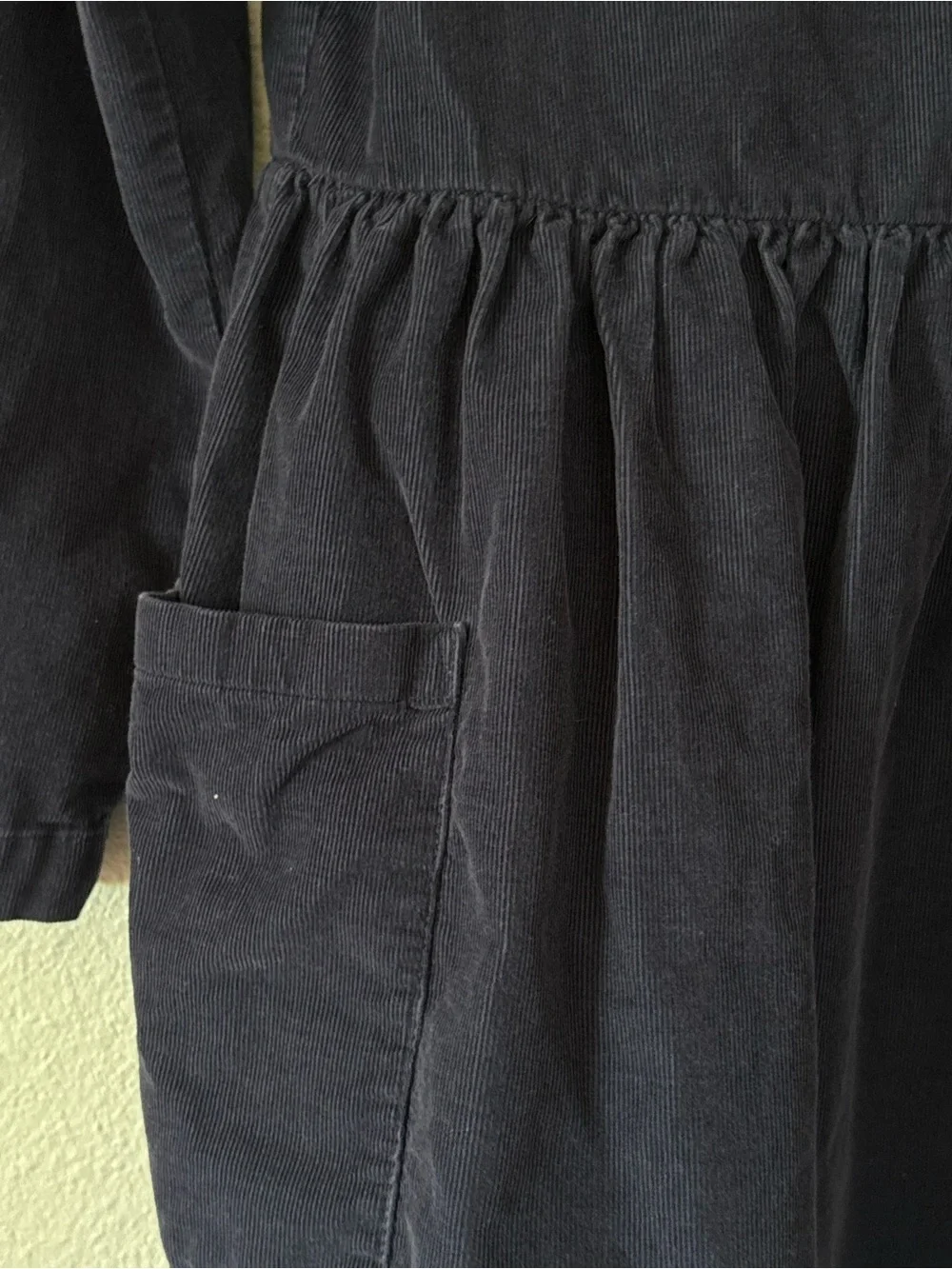 Hanna Andersson Fit & Flare Cotton Corduroy Dress in navy blue.